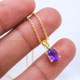 Natural Amethyst Gemstone 925 Silver Gold Plated Necklace