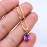 Handmade Gold Plated Amethyst Necklace Natural Gemstone Minimalist Pendant