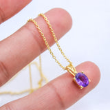 Handmade Gold Plated Amethyst Necklace Natural Gemstone Minimalist Pendant