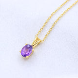 Handmade Gold Plated Amethyst Necklace Natural Gemstone Minimalist Pendant