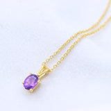 Handmade Gold Plated Amethyst Necklace Natural Gemstone Minimalist Pendant