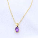Handmade Gold Plated Amethyst Necklace Natural Gemstone Minimalist Pendant