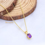 Natural Amethyst Gemstone 925 Silver Gold Plated Necklace