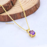 Natural Amethyst Gemstone 925 Silver Gold Plated Necklace