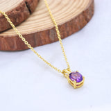 Handmade Gold Plated Amethyst Necklace Natural Gemstone Minimalist Pendant