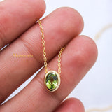 Natural Peridot Gemstone 925 Silver Gold Plated Necklace