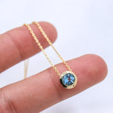 Handmade Natural Blue Topaz Necklace Minimal Gold Plated Gemstone Pendant