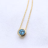 Handmade Natural Blue Topaz Necklace Minimal Gold Plated Gemstone Pendant