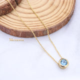 Natural Blue Topaz Gemstone 925 Silver Gold Plated Necklace