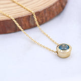 Handmade Natural Blue Topaz Necklace Minimal Gold Plated Gemstone Pendant