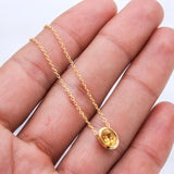 Natural Citrine Gold Plated Necklace Minimal Oval Bezel Gemstone Pendant