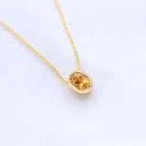 Natural Citrine Gold Plated Necklace Minimal Oval Bezel Gemstone Pendant