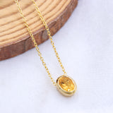 Natural Citrine Gold Plated Necklace Minimal Oval Bezel Gemstone Pendant