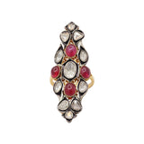 Natural Ruby Gemstone and Polki Diamond 925 Sterling Silver Gold Plated Ring