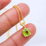 Natural Peridot Gemstone 925 Silver Gold Plated Necklace