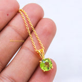 Natural Peridot Gemstone 925 Silver Gold Plated Necklace