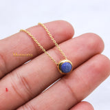 Natural Lapis Lazuli Gemstone 925 Silver Gold Plated Necklace