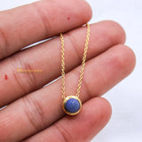 Natural Lapis Lazuli Gemstone 925 Silver Gold Plated Necklace