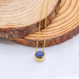 Natural Lapis Lazuli Gemstone 925 Silver Gold Plated Necklace