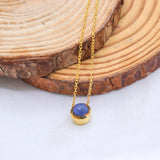 Natural Lapis Lazuli Gold Plated Necklace Handmade Minimal Gemstone Pendant