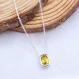 Natural Yellow Sapphire Necklace  925 Sterling Silver Minimal Bezel Gemstone Pendant