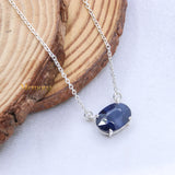 Natural Blue Sapphire Gemstone 925 Silver Necklace