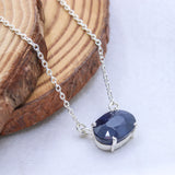 Natural Blue Sapphire Necklace 925 Sterling Silver Necklace Oval Cut Gemstone Pendant