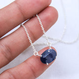 Natural Blue Sapphire Necklace 925 Sterling Silver Necklace Oval Cut Gemstone Pendant