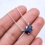 Natural Blue Sapphire Necklace 925 Sterling Silver Necklace Oval Cut Gemstone Pendant