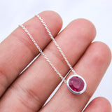 Natural Ruby Necklace 925 Sterling Silver Minimal Necklace Oval Cut Gemstone Pendant