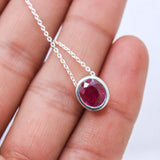 Natural Ruby Necklace 925 Sterling Silver Minimal Necklace Oval Cut Gemstone Pendant