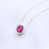 Natural Ruby Necklace 925 Sterling Silver Minimal Necklace Oval Cut Gemstone Pendant