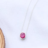 Natural Ruby Necklace 925 Sterling Silver Minimal Necklace Oval Cut Gemstone Pendant