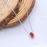 Natural Carnelian Necklace in 925 Sterling Silver Red Orange Gemstone Minimal Pendant
