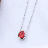 Natural Carnelian Necklace in 925 Sterling Silver Red Orange Gemstone Minimal Pendant