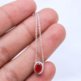 Natural Carnelian Necklace in 925 Sterling Silver Red Orange Gemstone Minimal Pendant
