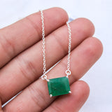 Natural Emerald Square Pendant Necklace Handmade 925 Sterling Silver Minimal Necklace