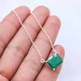 Natural Emerald Square Pendant Necklace Handmade 925 Sterling Silver Minimal Necklace