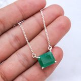 Natural Emerald Square Pendant Necklace Handmade 925 Sterling Silver Minimal Necklace
