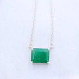 Natural Emerald Square Pendant Necklace Handmade 925 Sterling Silver Minimal Necklace