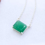 Natural Emerald Square Pendant Necklace Handmade 925 Sterling Silver Minimal Necklace