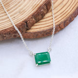 Natural Emerald Square Pendant Necklace Handmade 925 Sterling Silver Minimal Necklace