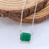 Natural Emerald Square Pendant Necklace Handmade 925 Sterling Silver Minimal Necklace