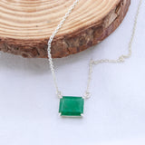 Natural Emerald Square Pendant Necklace Handmade 925 Sterling Silver Minimal Necklace