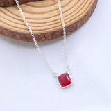 Natural Ruby Square Cut Pendant Necklace 925 Sterling Silver Fine Gemstone Jewelry