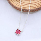 Natural Ruby Square Cut Pendant Necklace 925 Sterling Silver Fine Gemstone Jewelry