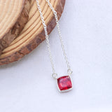 Natural Ruby Square Cut Pendant Necklace 925 Sterling Silver Fine Gemstone Jewelry