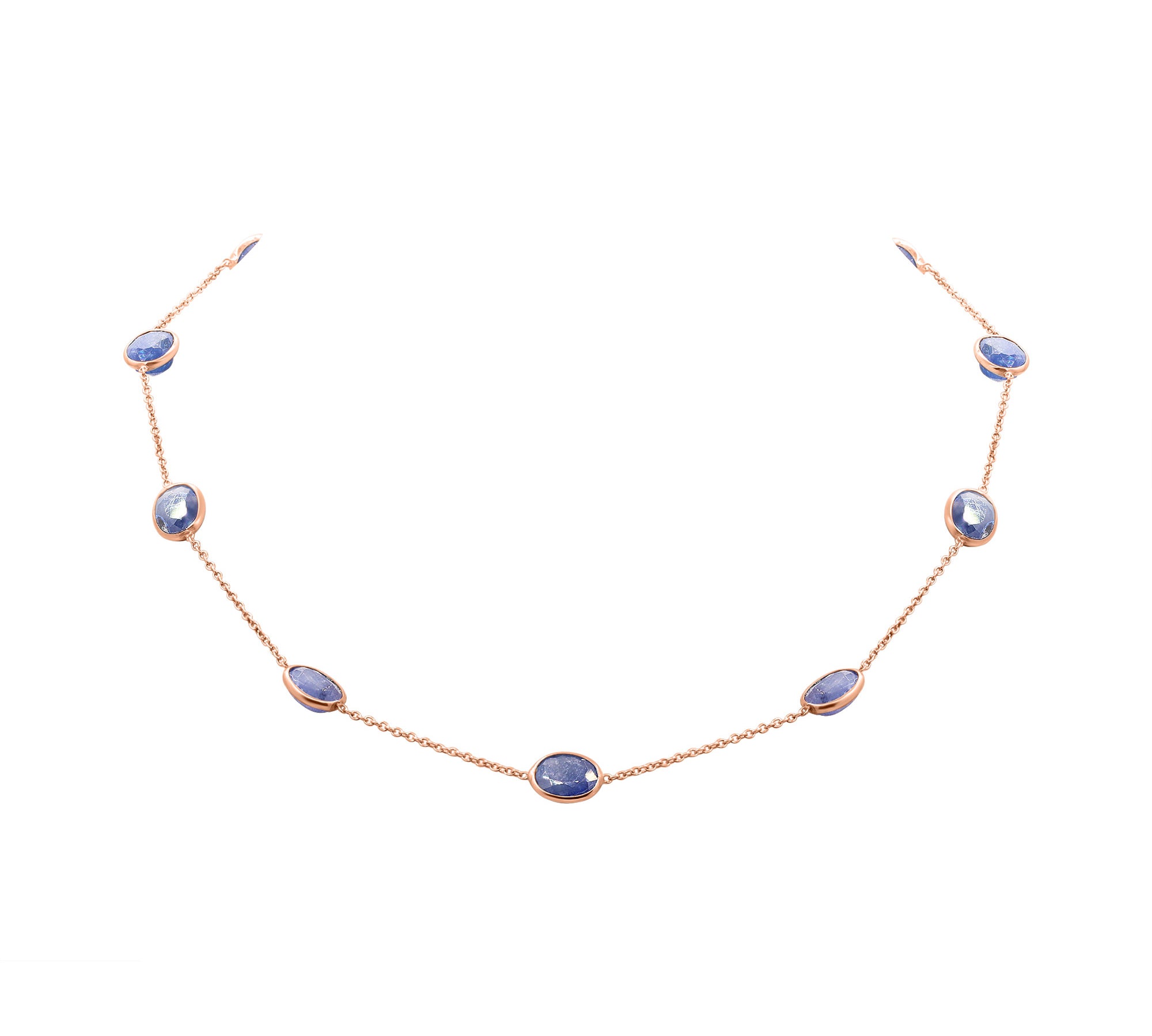 Natural Blue Sapphire Gemstone 925 Sterling Silver Yellow Gold Plated Necklace