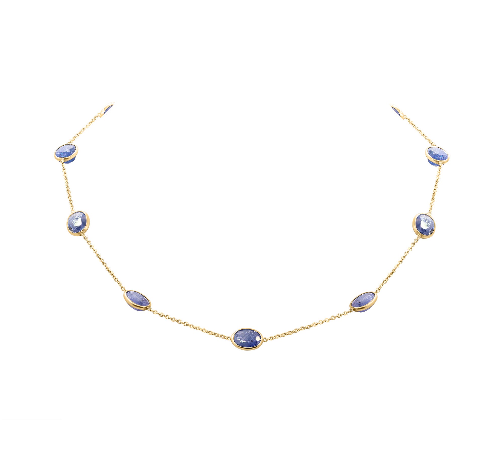 Natural Blue Sapphire Gemstone 925 Sterling Silver Yellow Gold Plated Necklace