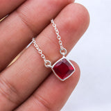 Natural Ruby Square Cut Pendant Necklace 925 Sterling Silver Fine Gemstone Jewelry